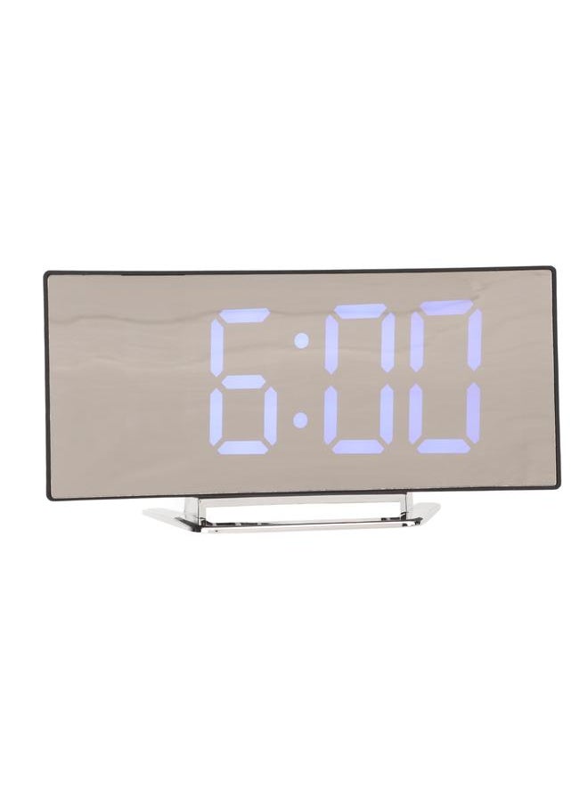 Mirror Digital Alarm Clock Temperature Display LED Curved Mirror Digital Electronic Clock for Home Bedroom Decor Blue LED