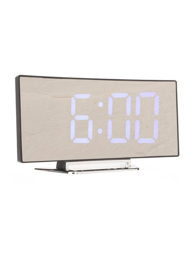 Mirror Digital Alarm Clock Temperature Display LED Curved Mirror Digital Electronic Clock for Home Bedroom Decor Blue LED