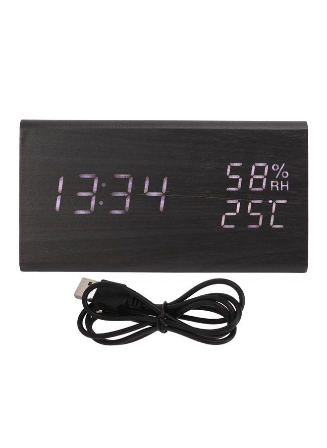 Digital Alarm Clock Regulable Brightness Temperature Humidity Display Black Wood White Light LED Desk Clock for Room
