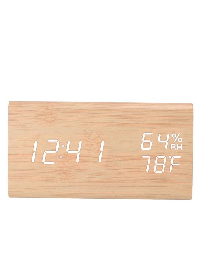 Triangular Digital Wooden Clock Time Date Temperature Humidity Display Alarm Function Voice Control LED Wood Clock