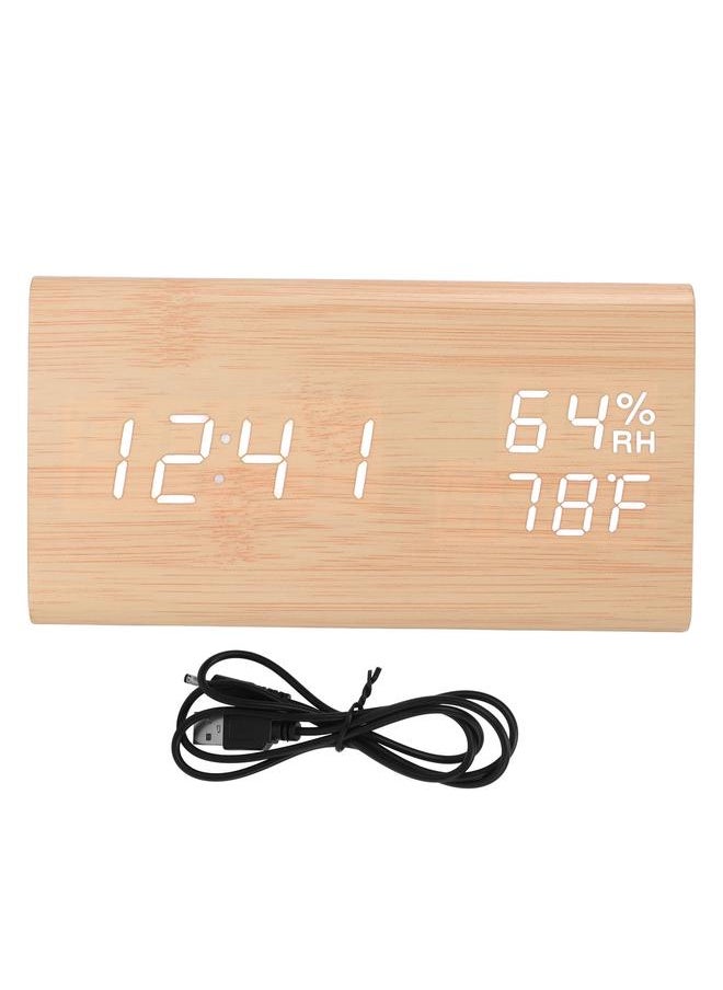 Triangular Digital Wooden Clock Time Date Temperature Humidity Display Alarm Function Voice Control LED Wood Clock