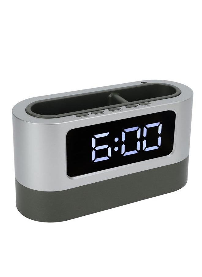 Pen Holder Alarm Clock Pen Holder Design Time Memory Time Date Temperature Display LED Clock for Office Dormitory White