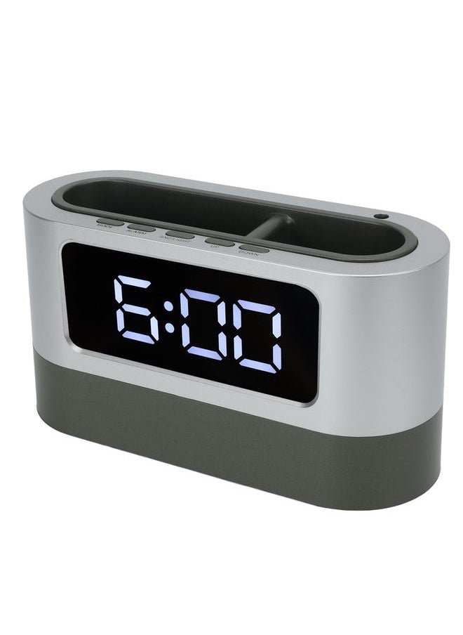 Pen Holder Alarm Clock Pen Holder Design Time Memory Time Date Temperature Display LED Clock for Office Dormitory White