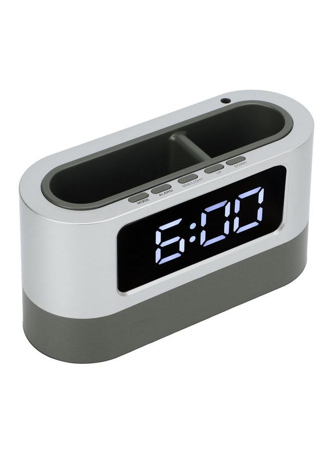 Pen Holder Alarm Clock Pen Holder Design Time Memory Time Date Temperature Display LED Clock for Office Dormitory White