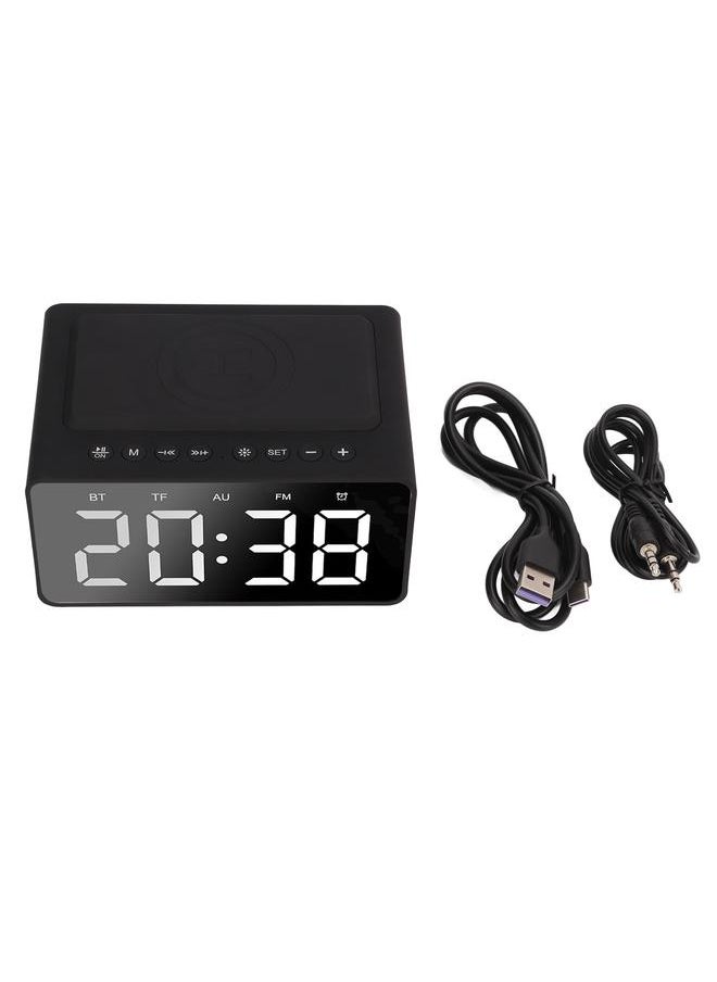 Digital Wireless Alarm Clock Mobile Phone Charging LED Mirror Electronic Memory Card Readable Black FM Alarm Clock