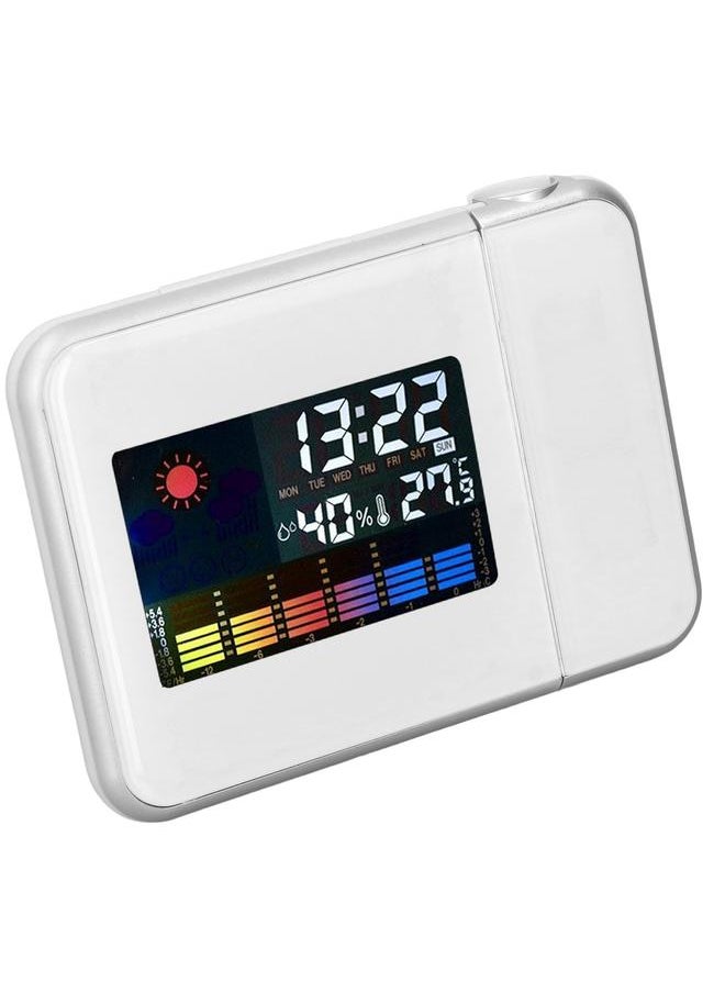 Weather Station Clock Temperature Humidity LCD Color Display LED Backlight Snooze Function Projection Alarm Clock White Without Wiring