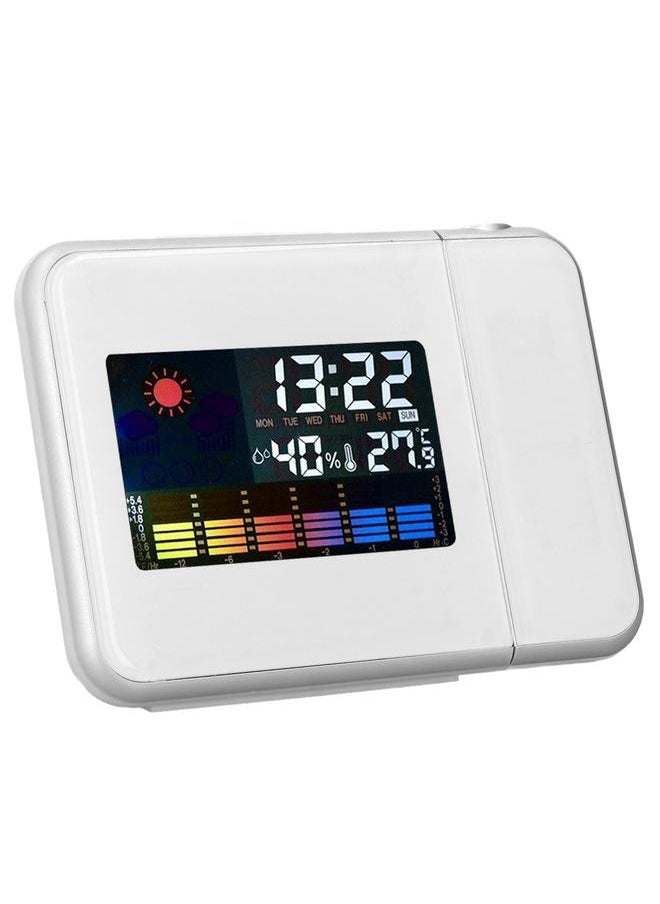 Weather Station Clock Temperature Humidity LCD Color Display LED Backlight Snooze Function Projection Alarm Clock White Without Wiring