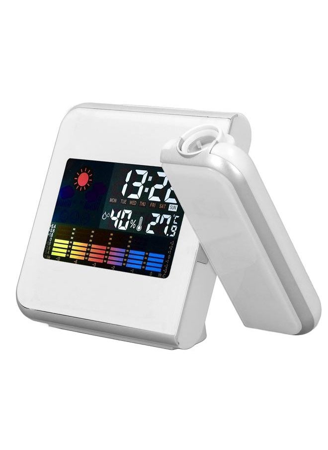 Weather Station Clock Temperature Humidity LCD Color Display LED Backlight Snooze Function Projection Alarm Clock White Without Wiring