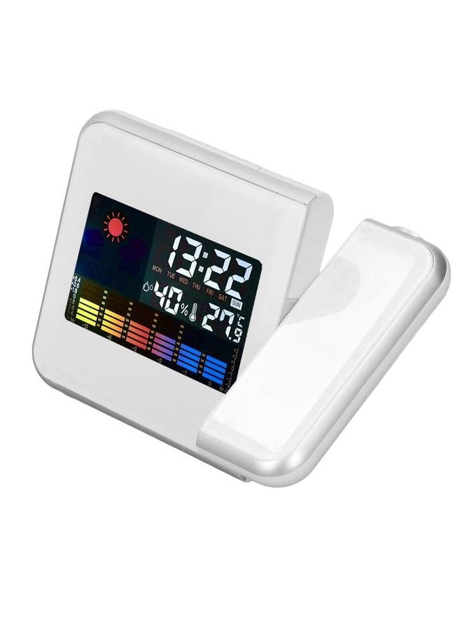 Weather Station Clock Temperature Humidity LCD Color Display LED Backlight Snooze Function Projection Alarm Clock White Without Wiring