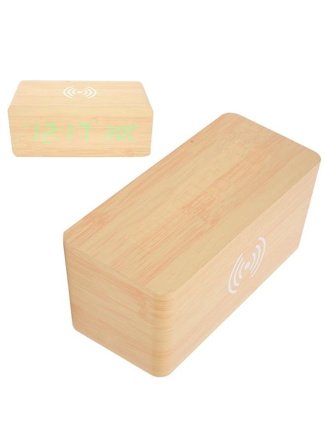 Wooden Clock Alarm Mobile Phone Wireless Charging Wood Voice Control MultifunctionalBamboo Wooden Green Light