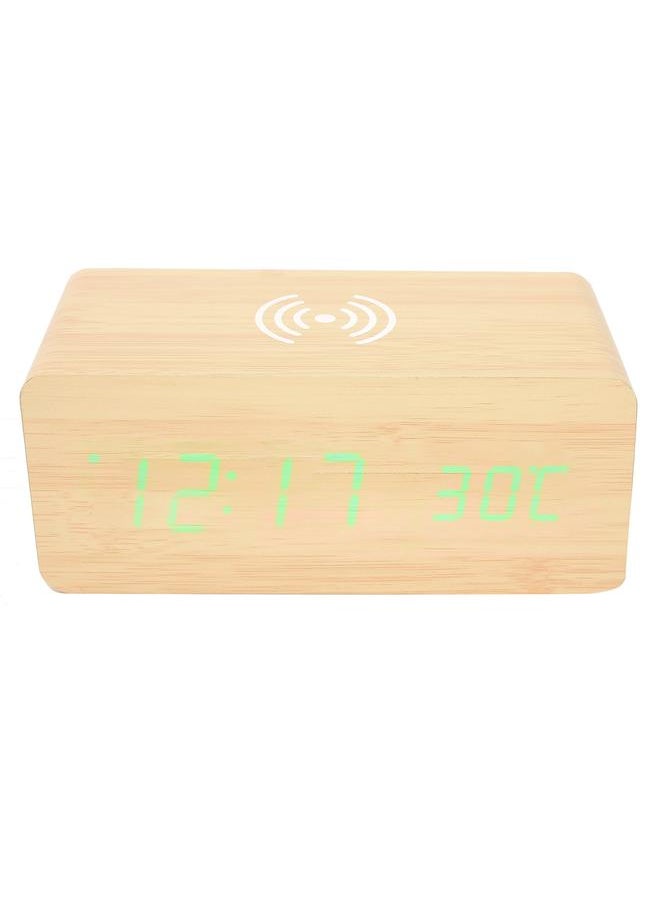 Wooden Clock Alarm Mobile Phone Wireless Charging Wood Voice Control MultifunctionalBamboo Wooden Green Light