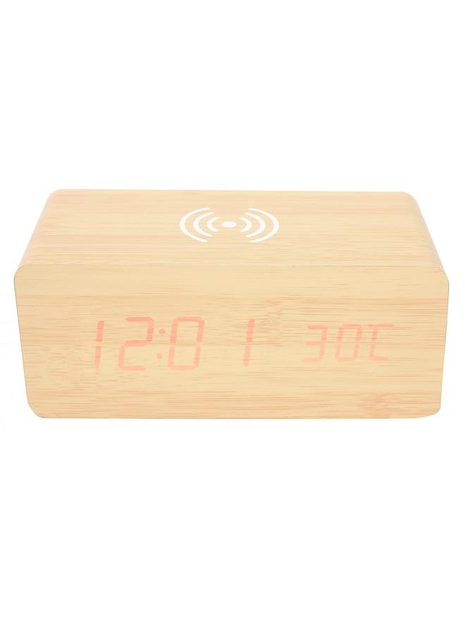 Wooden Clock Alarm Mobile Phone Wireless Charging Wood Voice Control MultifunctionalBamboo Wooden Red Light