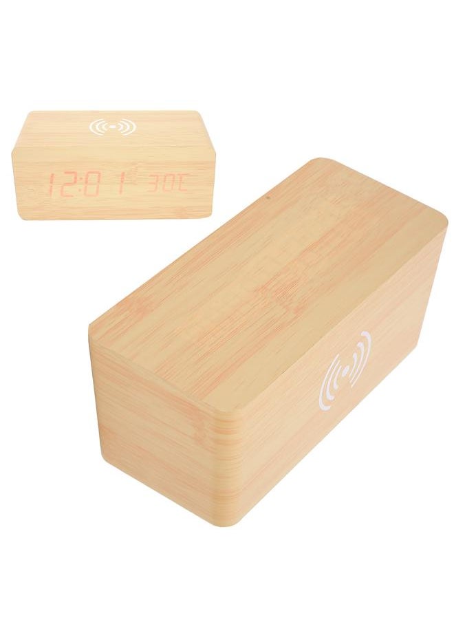 Wooden Clock Alarm Mobile Phone Wireless Charging Wood Voice Control MultifunctionalBamboo Wooden Red Light