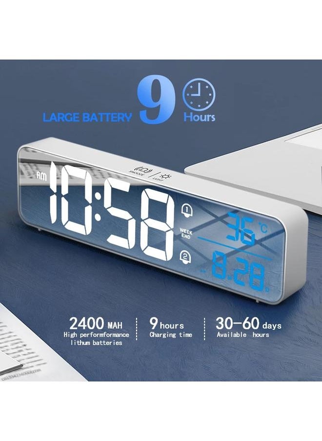 LED Digital Alarm Clock for Bedroom Electronic Clock with Thermometer 2 Alarms Snooze Function 5 Level Brightness Wall Mount Mirror Clocks USB for Bedside Desk Office