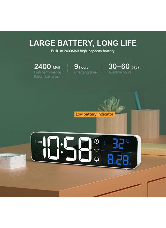 LED Digital Alarm Clock for Bedroom Electronic Clock with Thermometer 2 Alarms Snooze Function 5 Level Brightness Wall Mount Mirror Clocks USB for Bedside Desk Office