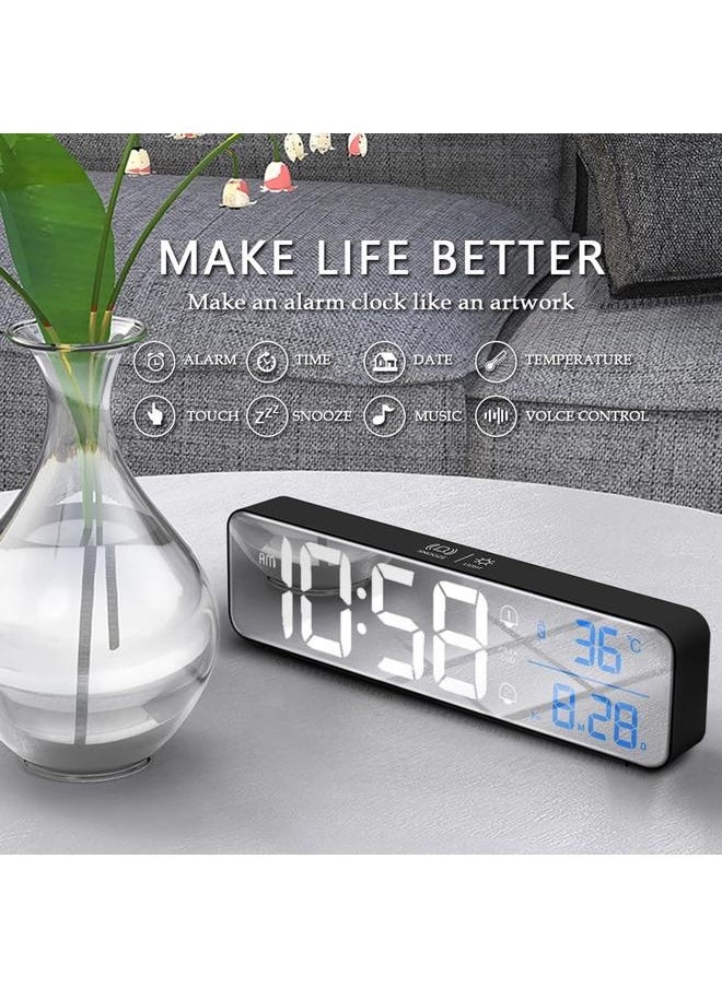 LED Digital Alarm Clock for Bedroom Electronic Clock with Thermometer 2 Alarms Snooze Function 5 Level Brightness Wall Mount Mirror Clocks USB for Bedside Desk Office
