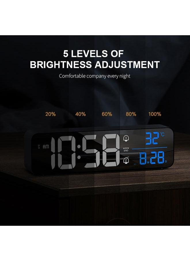 LED Digital Alarm Clock for Bedroom Electronic Clock with Thermometer 2 Alarms Snooze Function 5 Level Brightness Wall Mount Mirror Clocks USB for Bedside Desk Office