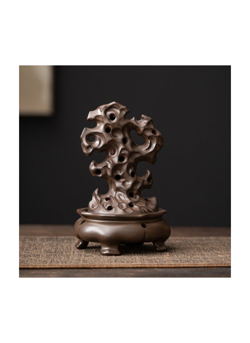 Taihu stone incense burner ceramic crafts incense ornaments Reflux incense burner creative home incense plug incense (brown)
