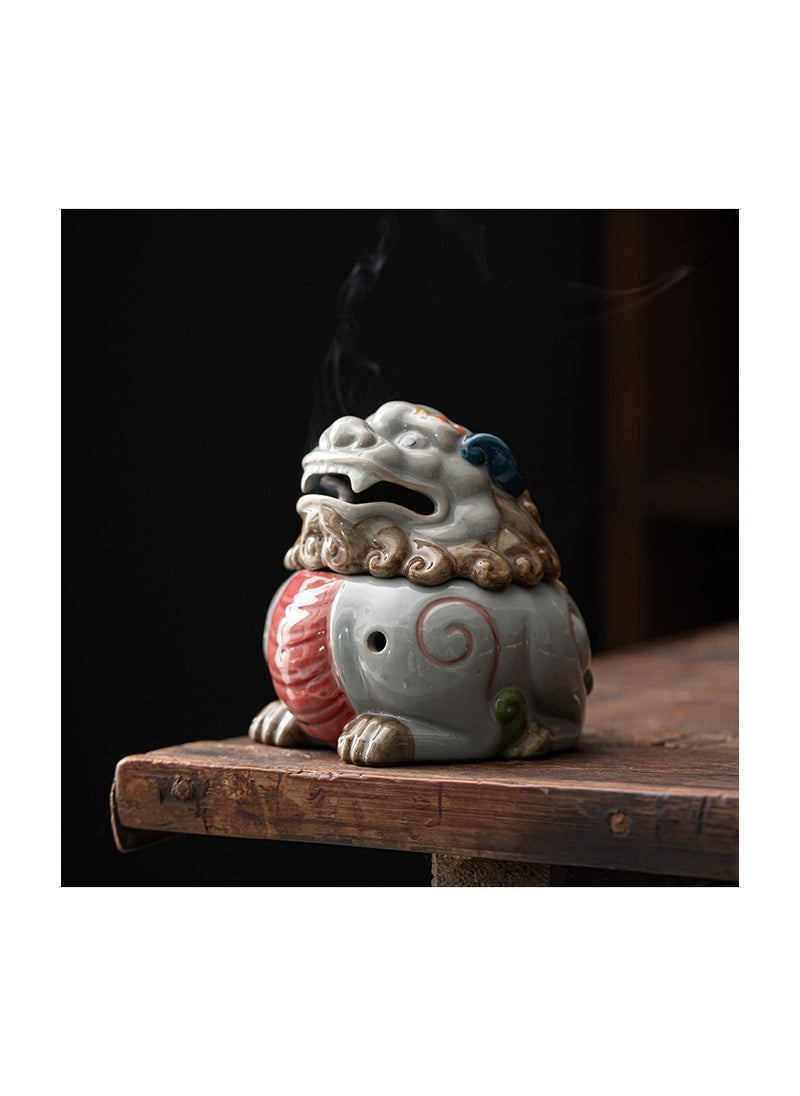 Sister-in-law painted pottery incense burner God beast ancient pottery clay bucket color antique ceramic hand-painted incense creative incense burner