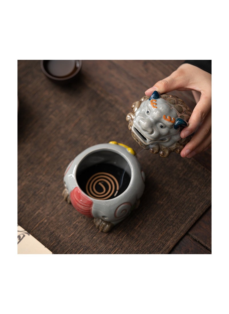 Sister-in-law painted pottery incense burner God beast ancient pottery clay bucket color antique ceramic hand-painted incense creative incense burner