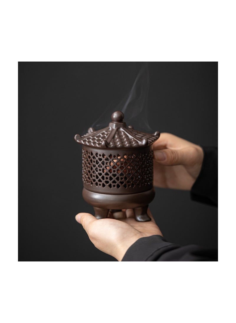 Ancient pagoda incense burner ceramic crafts incense ornaments Reflux incense burner (brown)