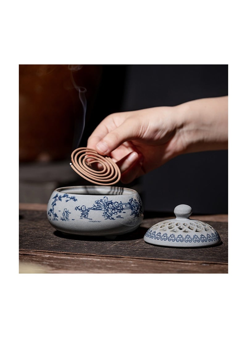 Blue and white incense burner landscape ceramics ancient pottery clay crafts incense ornaments incense burner creative home incense.