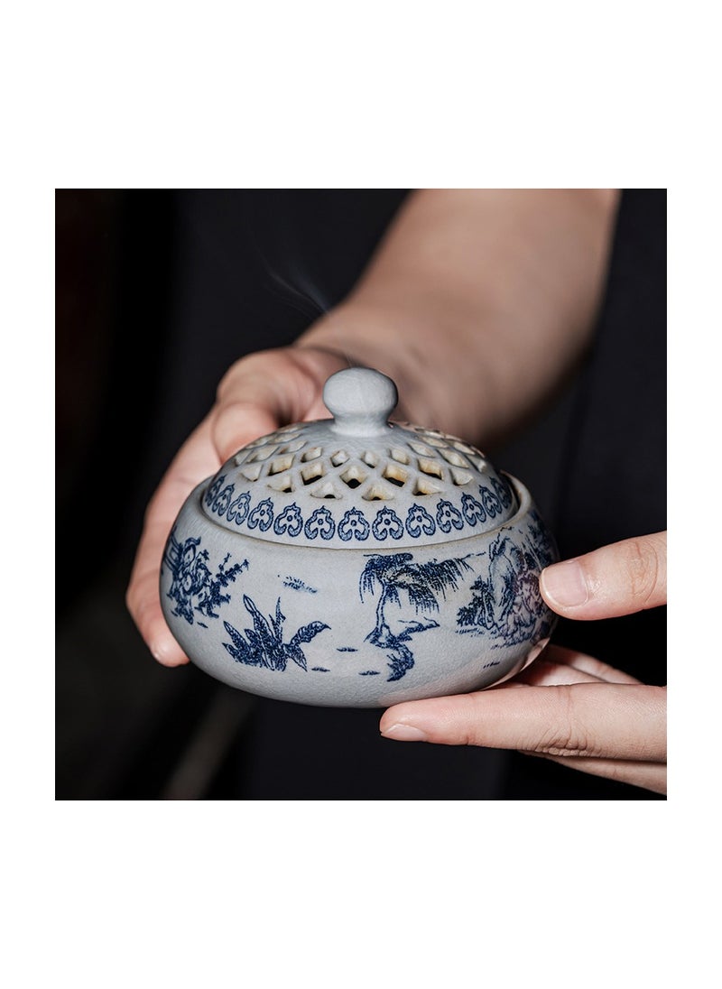 Blue and white incense burner landscape ceramics ancient pottery clay crafts incense ornaments incense burner creative home incense.