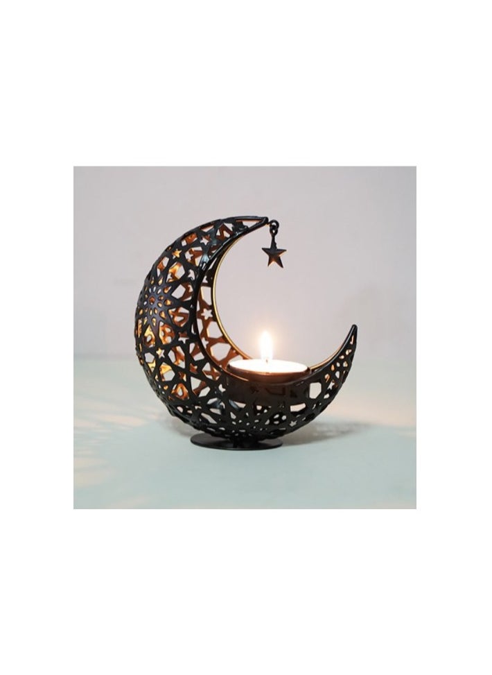 Moon aromatherapy candlestick ornaments crafts decorative home moon candle creative hollow metal/ black