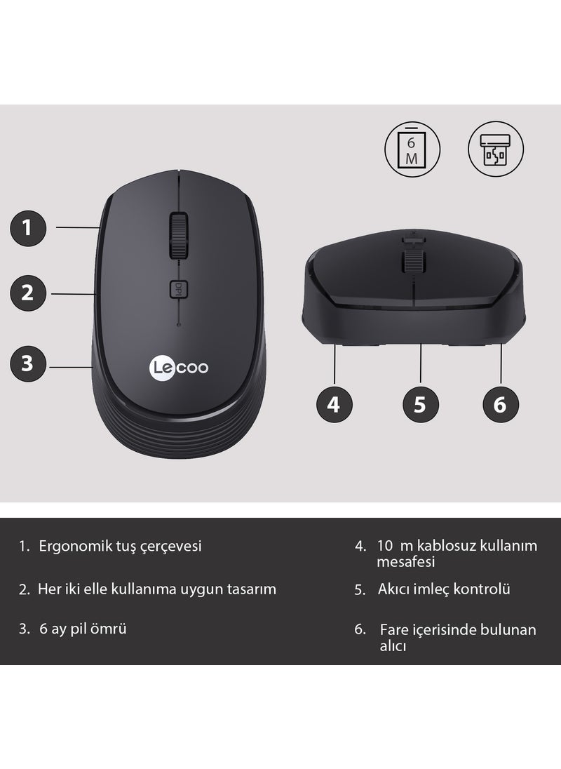 Lenovo WS202 Wireless 1200DPI 4-Button Optical Mouse Black