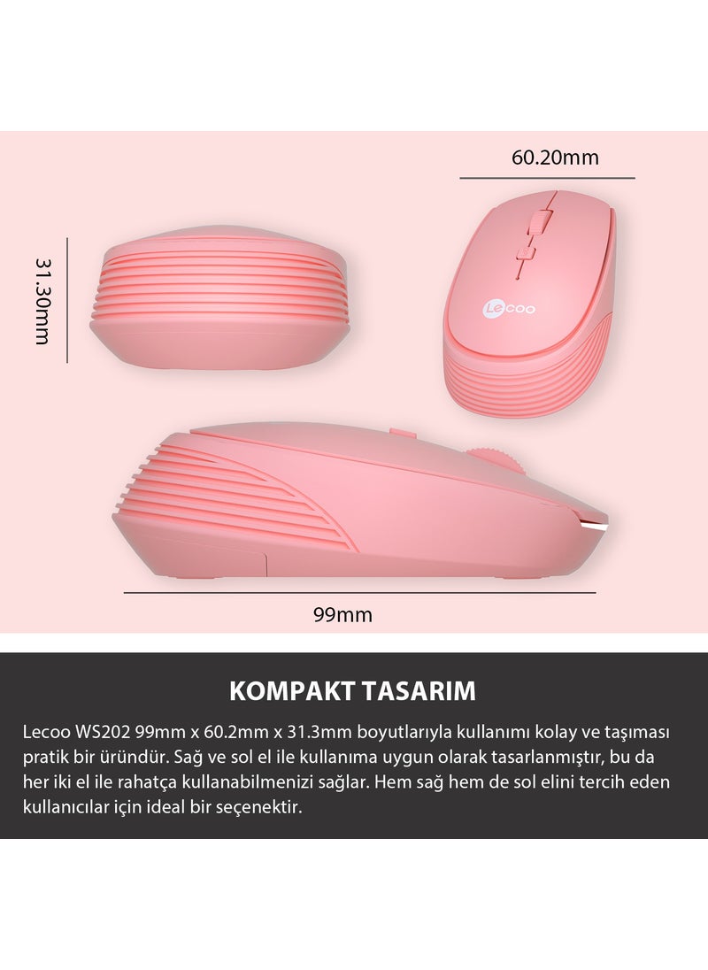 WS202 Wireless 1200DPI 4-Button Optical Mouse Pink
