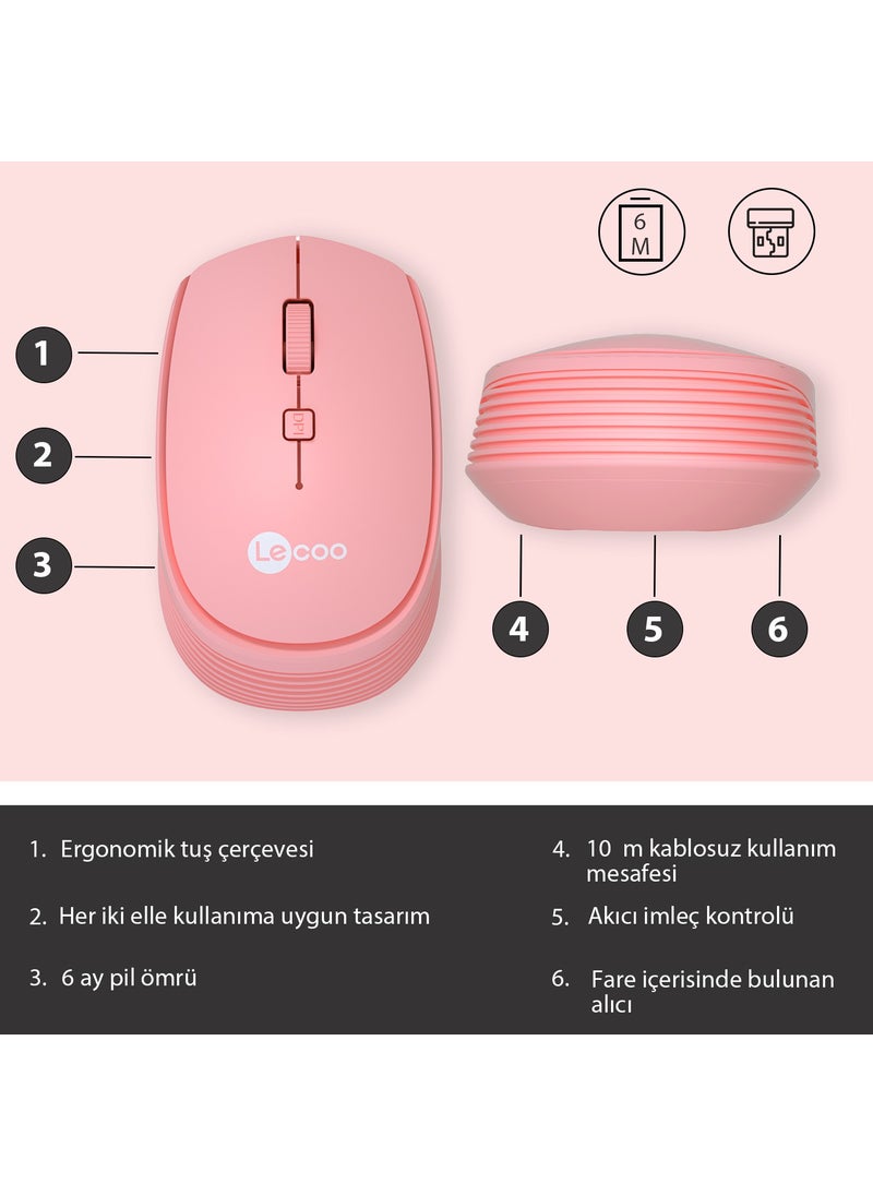 WS202 Wireless 1200DPI 4-Button Optical Mouse Pink