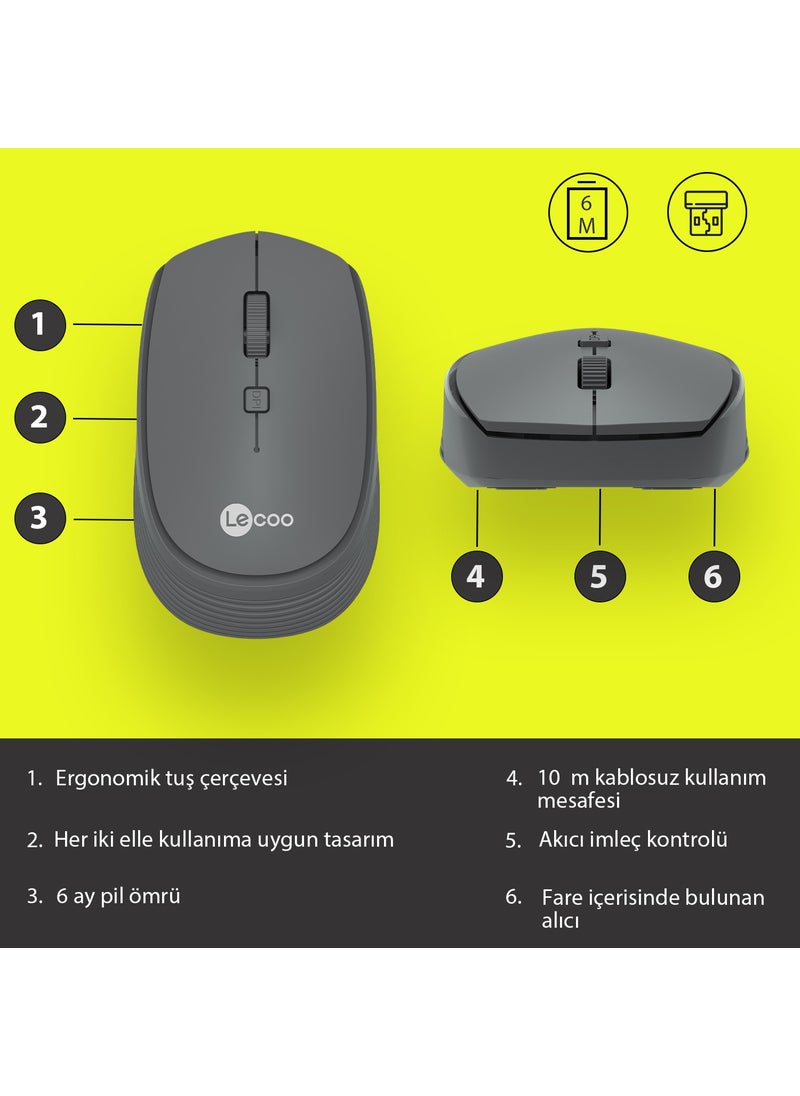 Lenovo WS202 Wireless 1200DPI 4-Button Optical Mouse Gray
