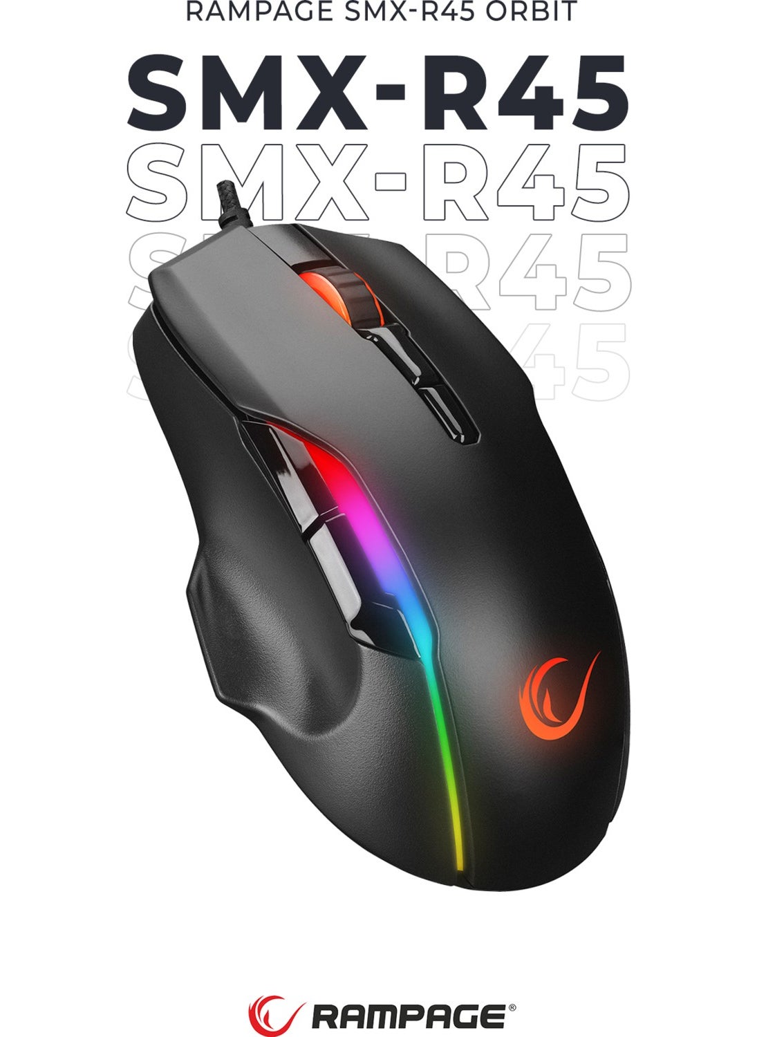 SMX-R45 ORBIT RGB LED Macro 6400 DPi Drag Click Gaming Pro Gaming Mouse