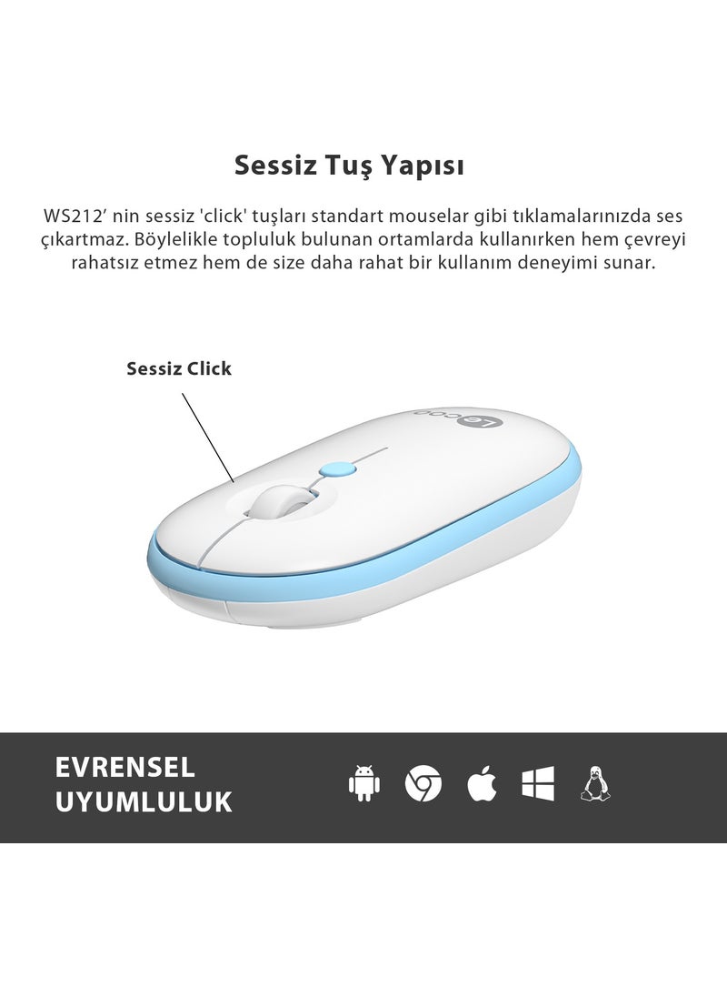 WS212 Wireless 1600DPI 4-Button Optical Mouse White & Blue