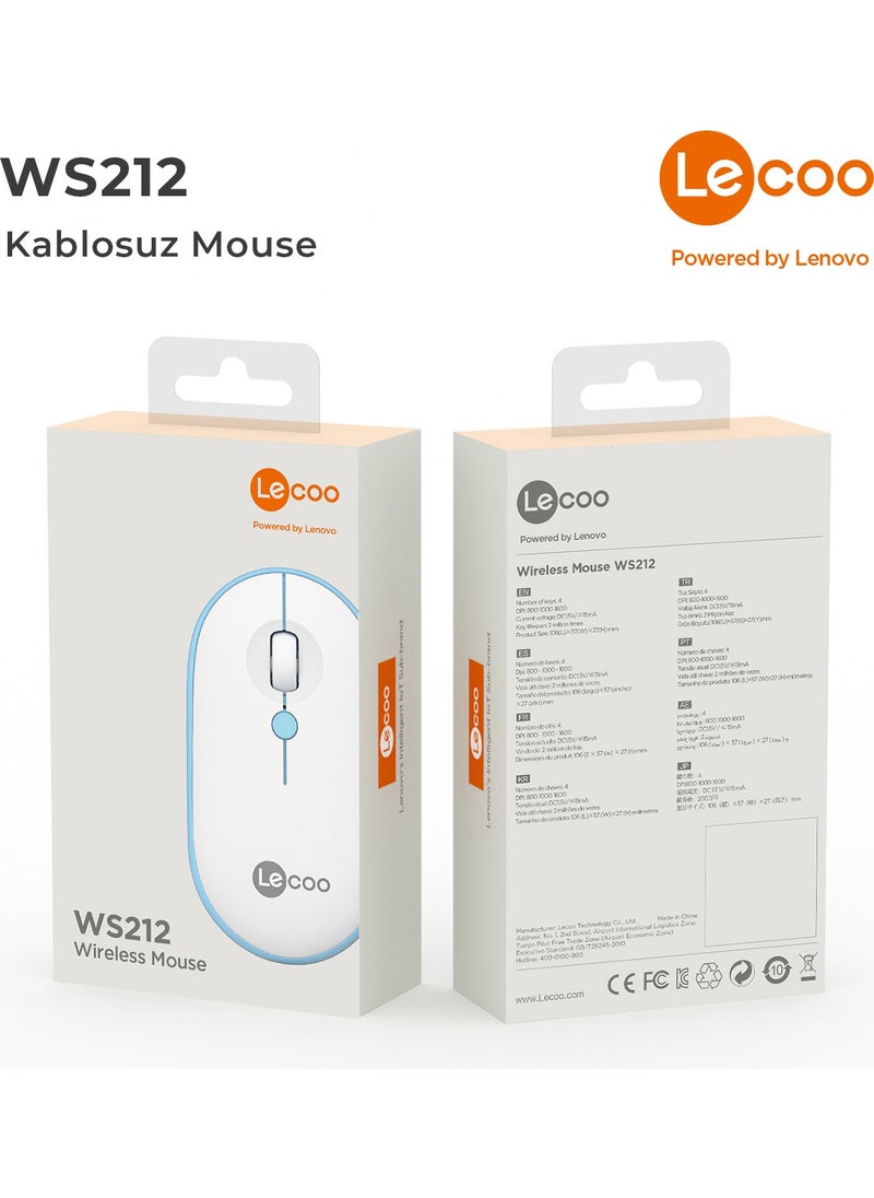 WS212 Wireless 1600DPI 4-Button Optical Mouse White & Blue