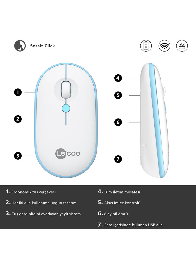 WS212 Wireless 1600DPI 4-Button Optical Mouse White & Blue