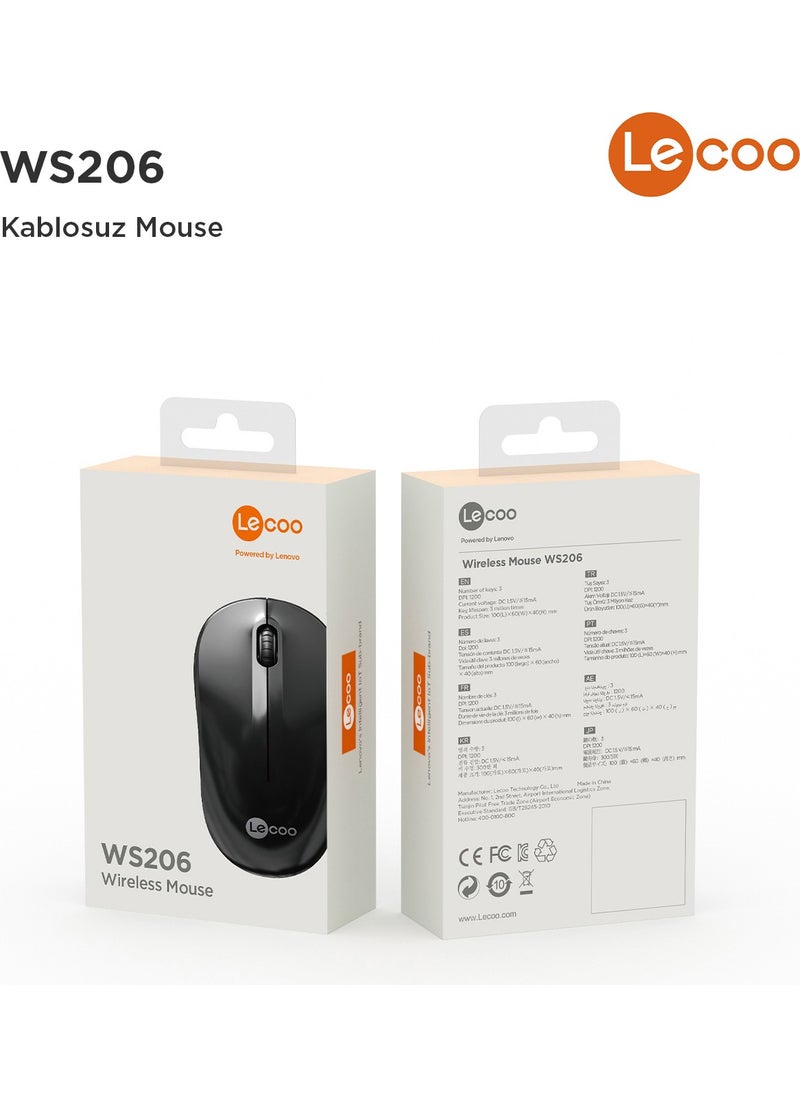 WS206 Wireless 1200DPI 3-Button Optical Mouse Black