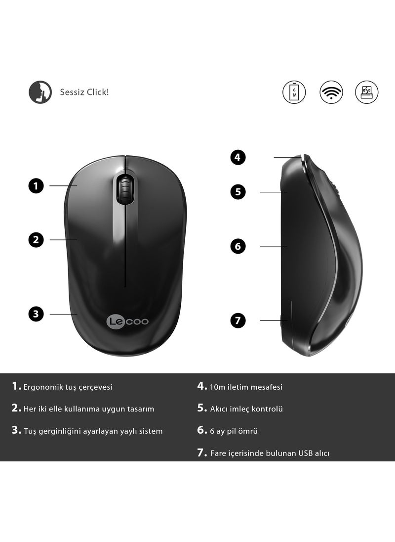 WS206 Wireless 1200DPI 3-Button Optical Mouse Black