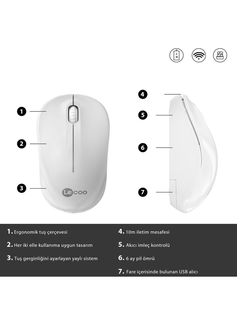 WS206 Wireless 1200DPI 3-Button Optical Mouse White