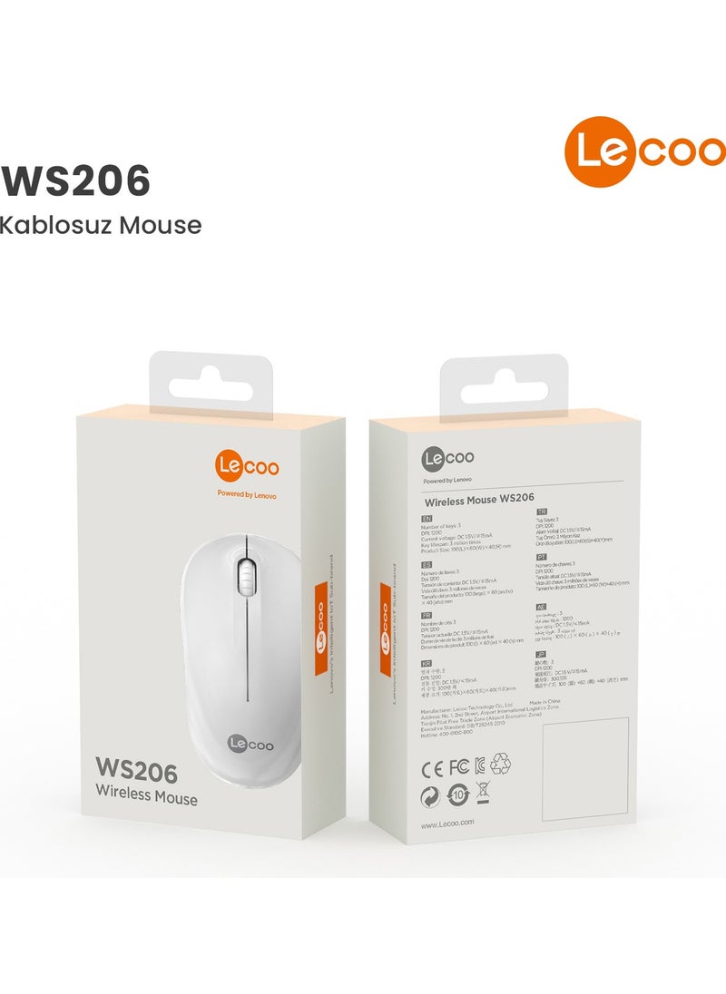 WS206 Wireless 1200DPI 3-Button Optical Mouse White