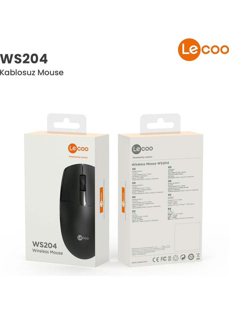 WS204 Wireless 1200DPI 3-Button Optical Black Mouse