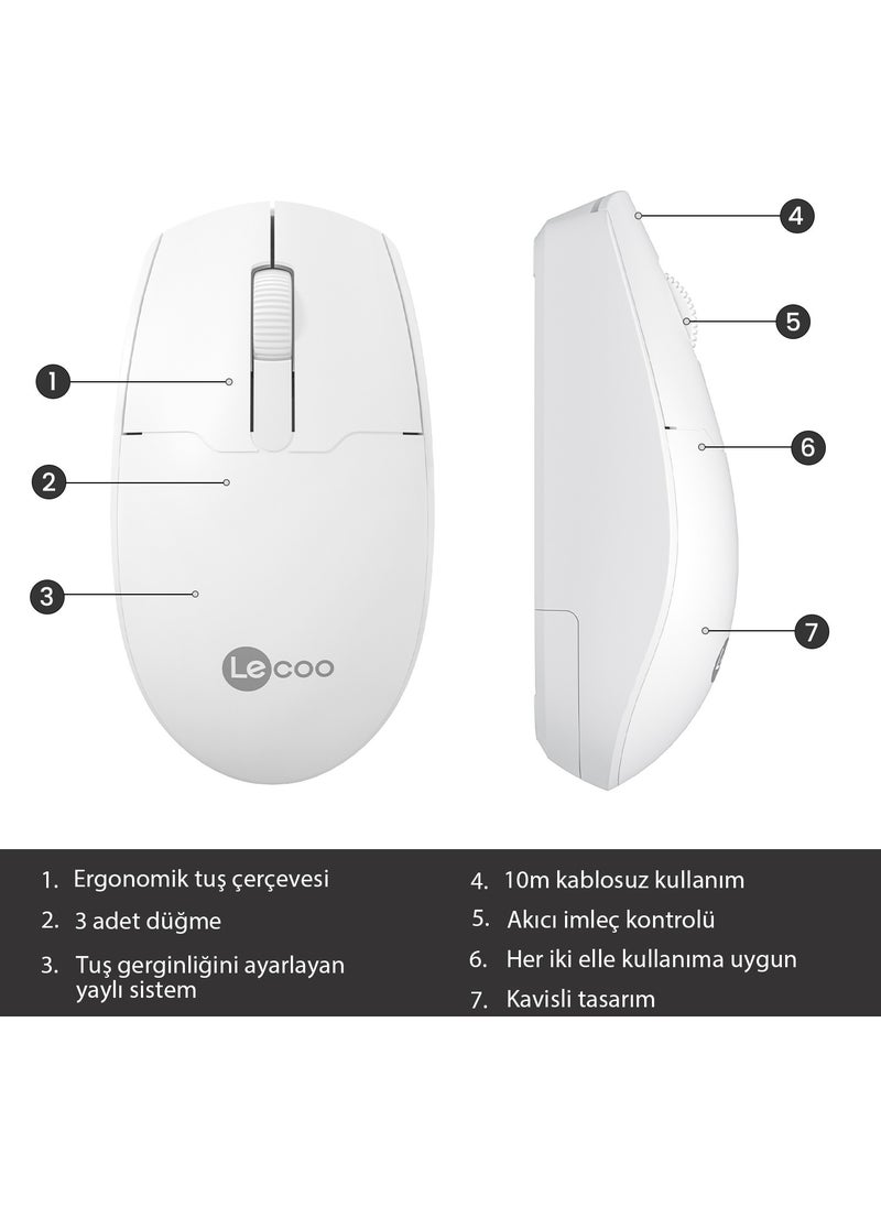 WS204 Wireless 1200DPI 3-Button Optical Mouse White