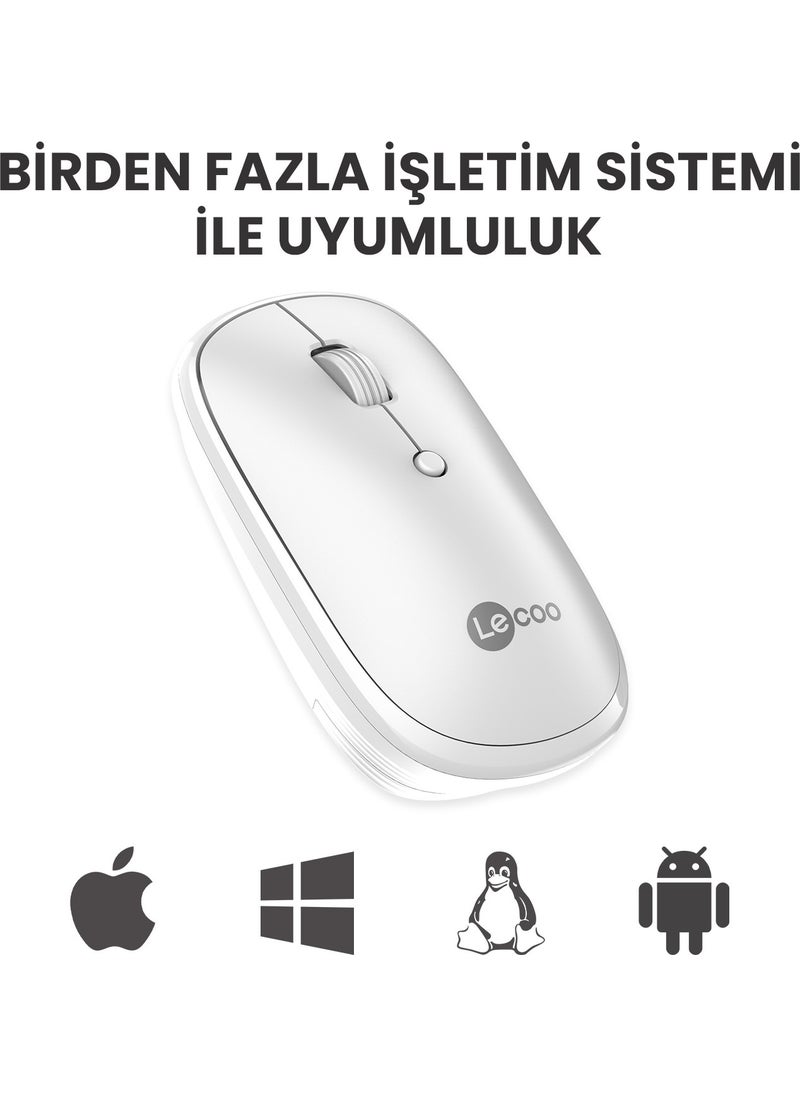 Lenovo WS209 Dual Mode 2.4GHz WiFi + Bluetooth 6-Button 1600DPI Rechargeable Silent Compact Wireless Optical Mouse White
