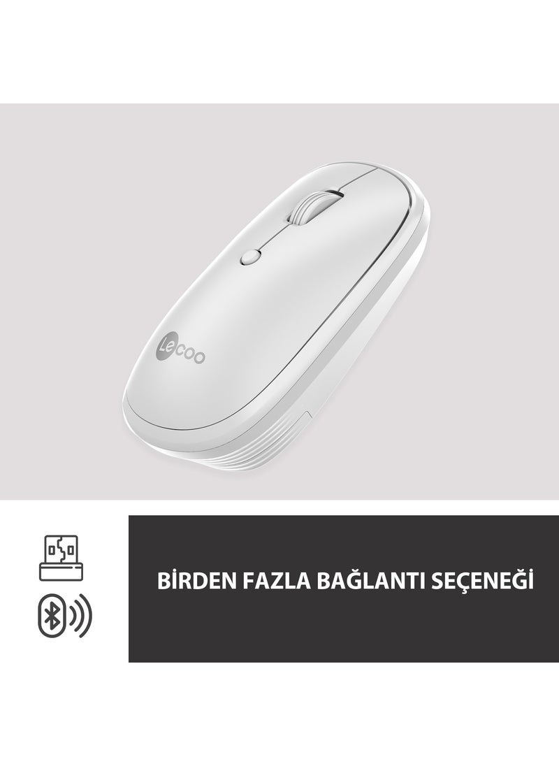 Lenovo WS209 Dual Mode 2.4GHz WiFi + Bluetooth 6-Button 1600DPI Rechargeable Silent Compact Wireless Optical Mouse White