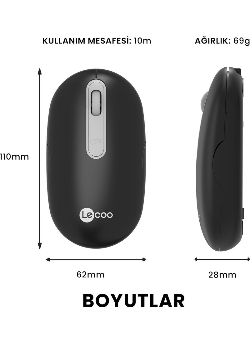 Lenovo WS207 Rechargeable Wireless 1600DPI 4-Button Silent Compact Optical Mouse Black
