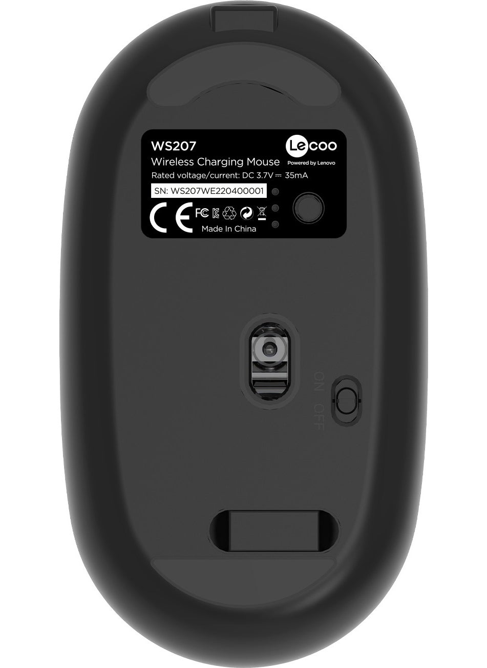 Lenovo WS207 Rechargeable Wireless 1600DPI 4-Button Silent Compact Optical Mouse Black