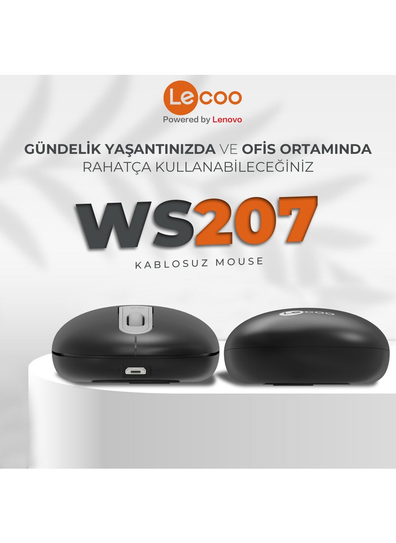 Lenovo WS207 Rechargeable Wireless 1600DPI 4-Button Silent Compact Optical Mouse Black