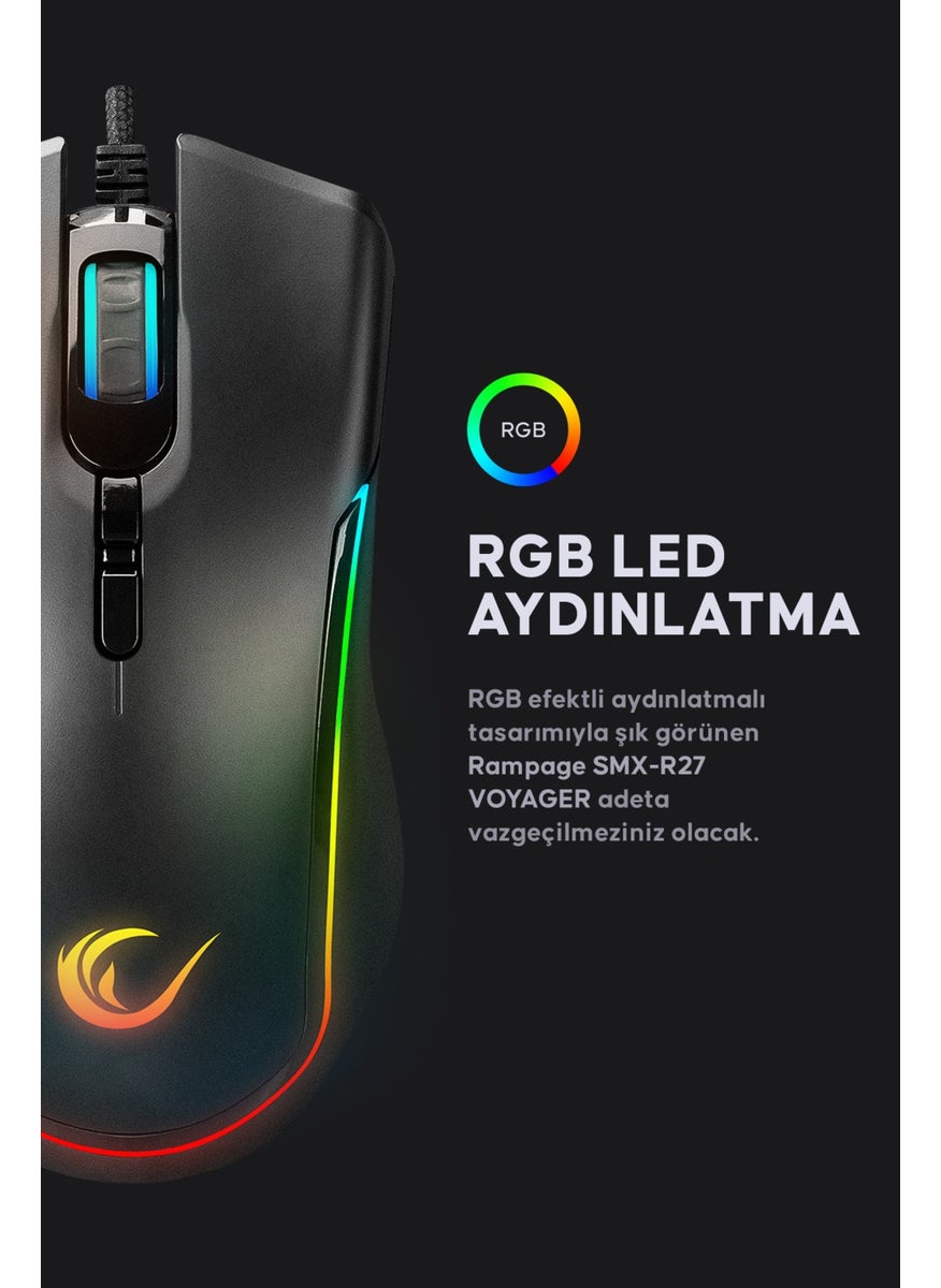 Smx-R27 Voyager USB RGB Illuminated Macro 7200 Dpi Gaming Mouse