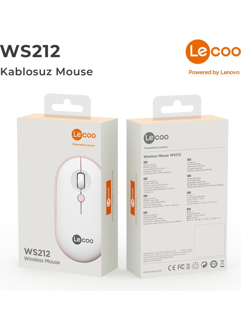 Lenovo WS212 Wireless 1600DPI 4-Button Optical Mouse White & Pink