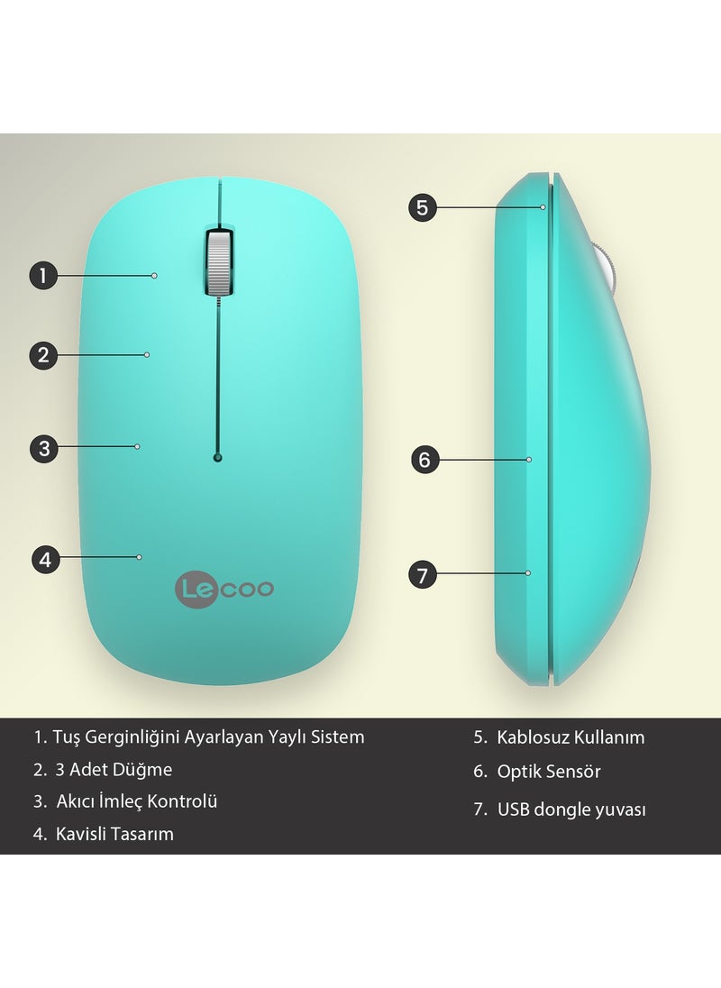 WS214 Wireless 1200DPI 3-Button Optical Mouse Turquoise